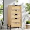 Rattan 5 Drawer Dresser Tall, Natural Oak 5 Chest of Drawers Nightstand with Solid Metal Legs, Modern Storage Closet for Bedroom Living Room Entryway - 2 of 4