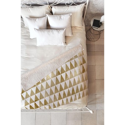 Georgiana Paraschiv Triangle Pattern Gold Sherpa Fleece Blanket - Deny Designs