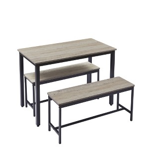 Gulches 43.3" Bar Dining Table Set with 2 Benches, Industrial Style Gray/Black Particle Board & Steel, Seats 4 for Kitchen/Living Room/Party Room - 1 of 4