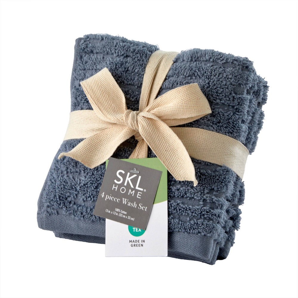 Photos - Towel SKL Home 4pc Cloud Soft Washcloth Set Smoke Blue: Cotton Jacquard Terry, Midweight Bath Essentials