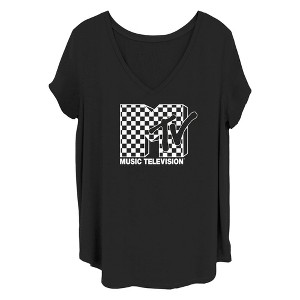 Women's MTV Black and White Checker Logo T-Shirt - 1 of 4