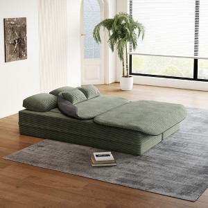 75" 2-in-1 Corduroy Sofa Bed with 4 Pillows, Convertible Floor Couch & Lounge Bed for Living Room, Bedroom - 1 of 4