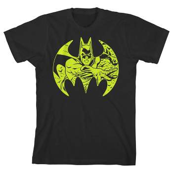 Batman Neon Yellow Logo and Character Black T-shirt Toddler Boy to Youth Boy