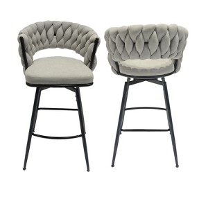 Lyngins Swivel Bar Stools Set of 2,Upholstered Kitchen Chairs with Curved Backrest,Woven Counter Stools for Kitchen Island,Pub - 1 of 4