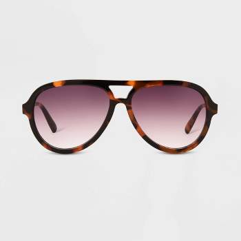 Women's Tortoise Print Shiny Plastic Metal Aviator Sunglasses - Universal Thread™ Dark Brown