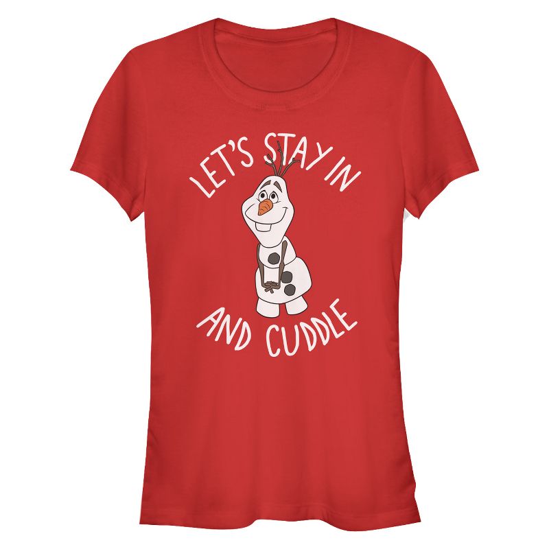 Juniors Womens Frozen Olaf Cuddle T-Shirt, 1 of 4