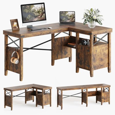Bestier 60 Inch Farmhouse L-Shaped Computer Desk