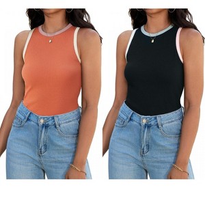ATHLECHIC Women's Ribbed Summer Crew Neck Sleeveless Casual Fitted Tank Tops 2 Packs - 1 of 4
