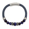 Chisel Stainless Steel Antiqued and Polished Blue Tiger's Eye Beads Blue Leather 8.25" Bracelet - 3 of 4