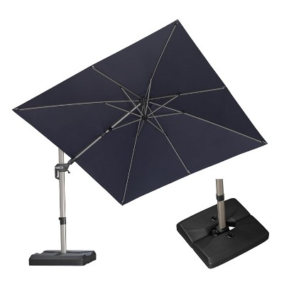 PURPLE LEAF Right-left Tilt Cantilever Umbrella with Base Patio Outdoor Swivel Umbrella with 360-degree Rotation