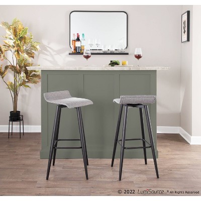 Set of 2 Gray Metal Fixed-Height 33" Barstools with Wave Seat