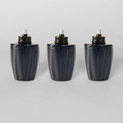 Tiki Brand 5.75" Herringbone Glass Table Torch Blue 3pk