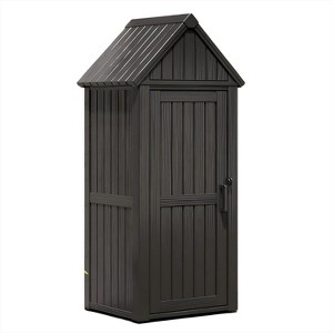 Lockable Outdoor Storage Shed, Waterproof & Heavy-Duty Resin Garden Tool Cabinet, Weather-Resistant for Secure Patio, Backyard, and Garage Use - Black - 1 of 4