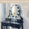Vanity Desk with Mirror and Lights, Wood Makeup Dressing Table with Oval Mirror & Stool,3 Colors Lighting Modes - 3 of 4