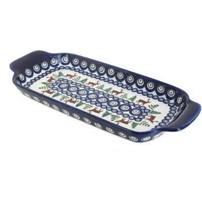 Blue Rose Polish Pottery Reindeer Pine Bread Tray