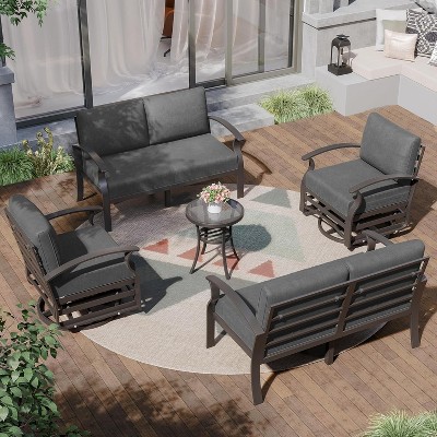 ALAULM Aluminum Patio Furniture Set 6-Seat Modern Metal Outdoor Conversation Sets w/ Swivel Rocking Chairs