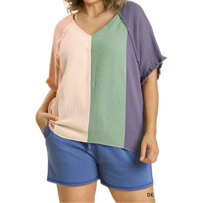 Women's Color Block Cotton Gauze Top, - umgee