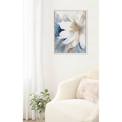Elegant White and Blue Floral Abstract Canvas Art, 18" x 24"