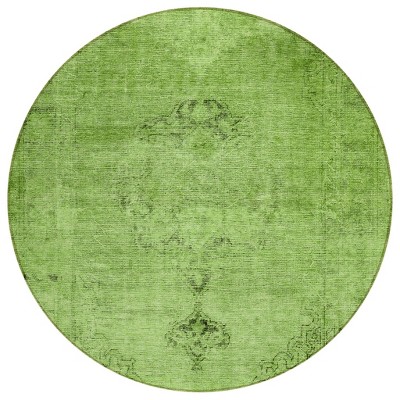 Green And Olive Green Oriental Washable Indoor Outdoor Area Rug