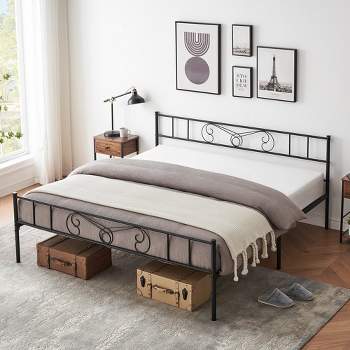Whizmax Bed Frame Platform with Headboard and Footboard Metal Bed Mattress Foundation with Storage, No Box Spring Needed, Black