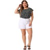 Agnes Orinda Women's Plus Size Crew Neck Floral Tie Waist Ruffle Flare Sleeve Blouses - 3 of 4