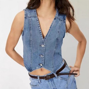 Coolmee Women's Denim Vest Button Down Sleeveless Jean Vest Top Cropped Denim Top Cowgirl Western Outfits - 1 of 4