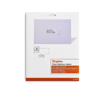 Staples Laser/Inkjet Address Labels 1" x 2 5/8" Clear 30 Labels/Sheet 575748