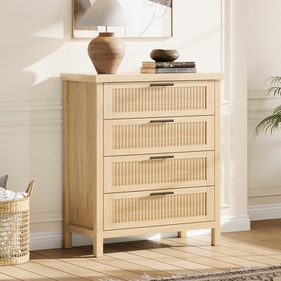 Dresser for Bedroom Rattan Chest of Dressers Tall Dresser for Closet with Drawers Boho Night Stand Large
