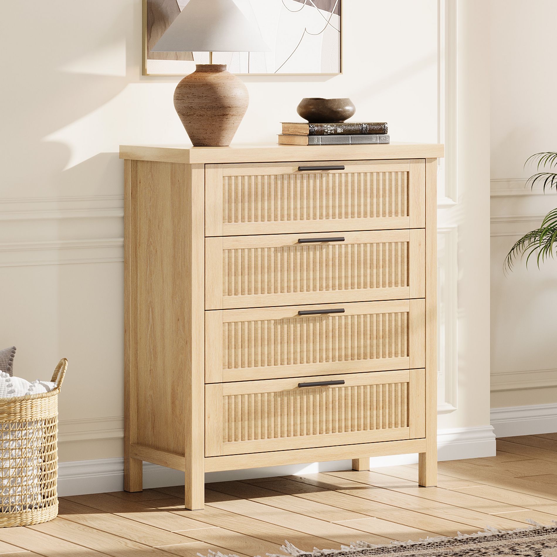 Dresser for Bedroom Rattan Chest of Dressers Tall Dresser for Closet with Drawers Boho Night Stand Large