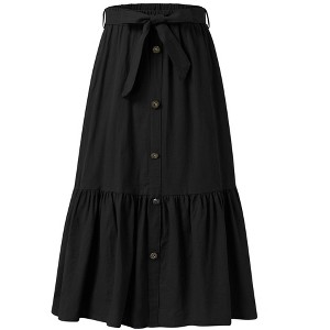 Girl's Button Midi Skirts Casual High Elastic Waist A Line Pleated Midi Chiffon Pink Skirts with Pockets - 1 of 4