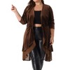 Agnes Orinda Women's Plus Size Velvet Layered Mesh Hem Open Front Long Sleeve Cardigans - 2 of 4