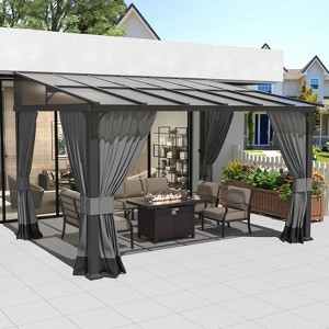 ALAULM Wall Mount Gazebo Outdoor Pergola, Hardtop Lean to Gazebo Canopy Awnings with Sloped Roof and Sturdy Steel Frame, for Patio, Deck, Backyard - 1 of 4