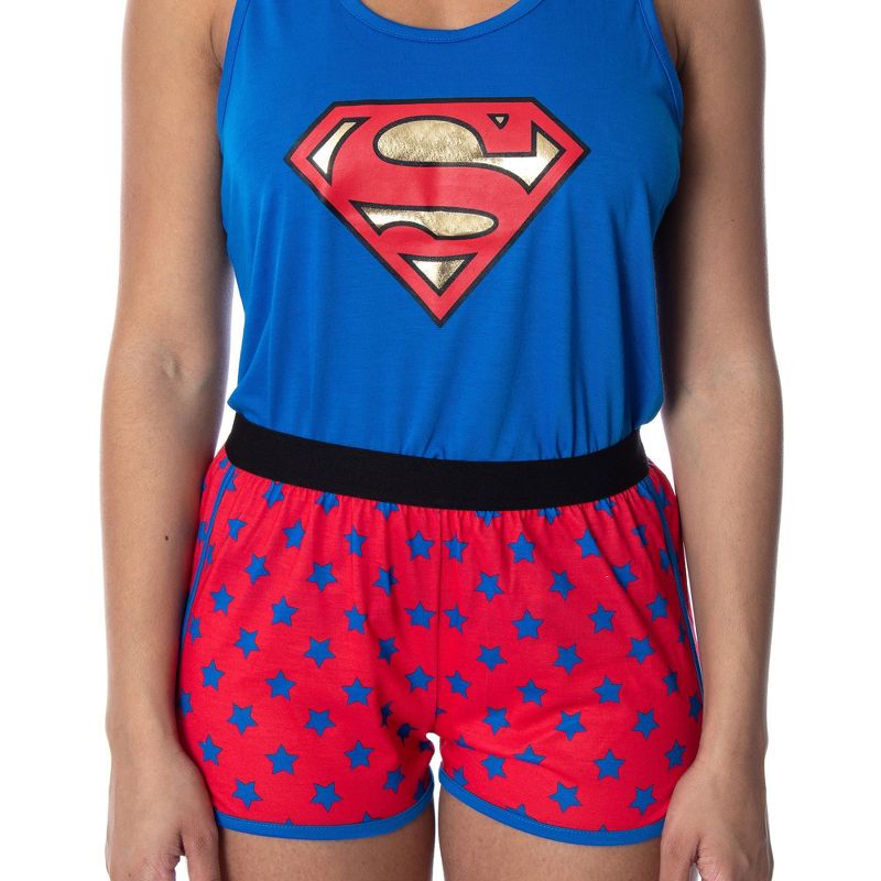Dc Comics Women's Superman Classic Logo Racerback Tank Shorts Pajama Set Superman Logo, 3 of 5