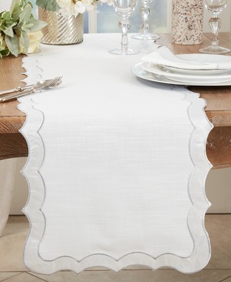 Elegant White and Silver Scallop Edge Polyester Table Runner