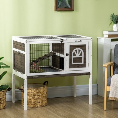 LOVMOR Wooden Rabbit Hutch Indoor Elevated Guinea Pig Cage with Run, Ladder, Lockable Doors and Removable Tray