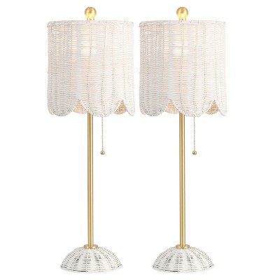 JONATHAN Y Celerie Coastal Bohemian Rattan/Iron Scalloped Buffet LED Table Lamp with Pull Chain