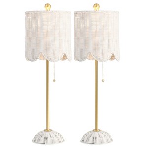 JONATHAN Y Celerie Coastal Bohemian Rattan/Iron Scalloped Buffet LED Table Lamp with Pull Chain - 1 of 4