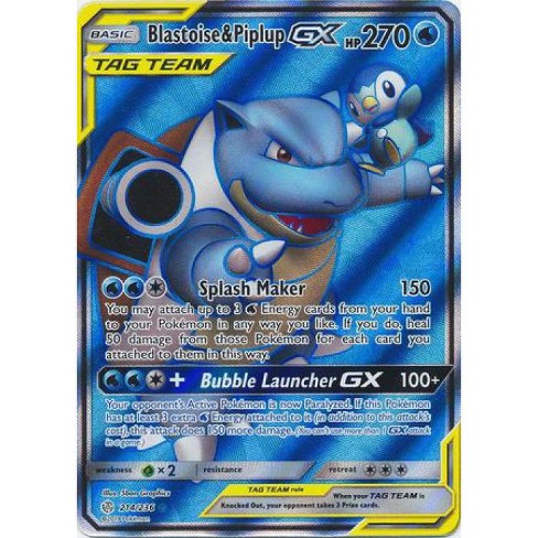 Pokemon Cosmic Eclipse Ultra Rare Blastoise And Piplup Gx 214