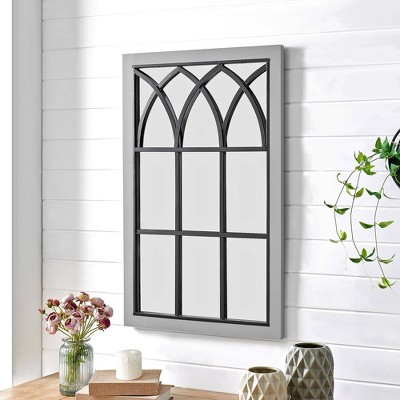 Grandview Arched Farmhouse Window Decorative Wall Mirror Gray - FirsTime