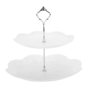 Unique Bargains 2 Tier Dessert Cupcake Stand Round Cup Cake Holder Tower White Silver Tone - 1 of 4