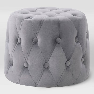 Lynwood Velvet Round Tufted Pouf Gray - CorLiving