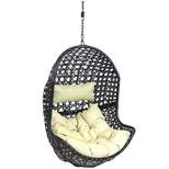 Sunnydaze Outdoor Resin Wicker Patio Lauren Hanging Basket Egg Chair Swing with Cushions and Headrest - Beige - 2pc