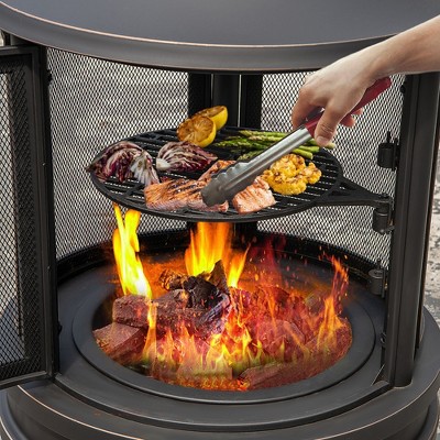 Black 30 Inch Free-Standing Wood Chiminea with Grill