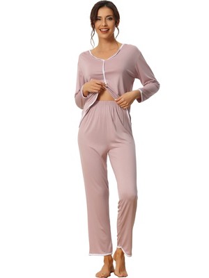 cheibear Women's Long Sleeve Pullover Top with Pants Sleepwear Pajama Sets
