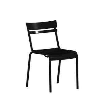 Emma and Oliver Armless Powder Coated Steel Stacking Dining Chair with 2 Slat Back for Indoor-Outdoor Use