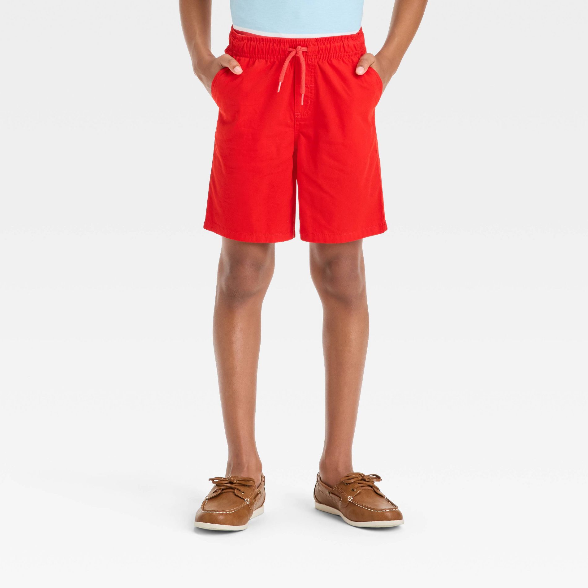 Boys' Playwear 'At the Knee' Pull-On Shorts - Cat & Jack™ Bright Red S: Cotton Twill, Relaxed Fit