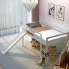 Tangkula Twin Size Loft Bed with Slide Wood Low Sturdy Loft Bed for Kids Bedroom White - 2 of 4