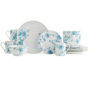 Portmeirion Home 16-Piece Porcelain Dinnerware Set, Vintage Denim - Floral Plates, Bowls & Mugs - Dishwasher & Microwave Safe - 1 of 4