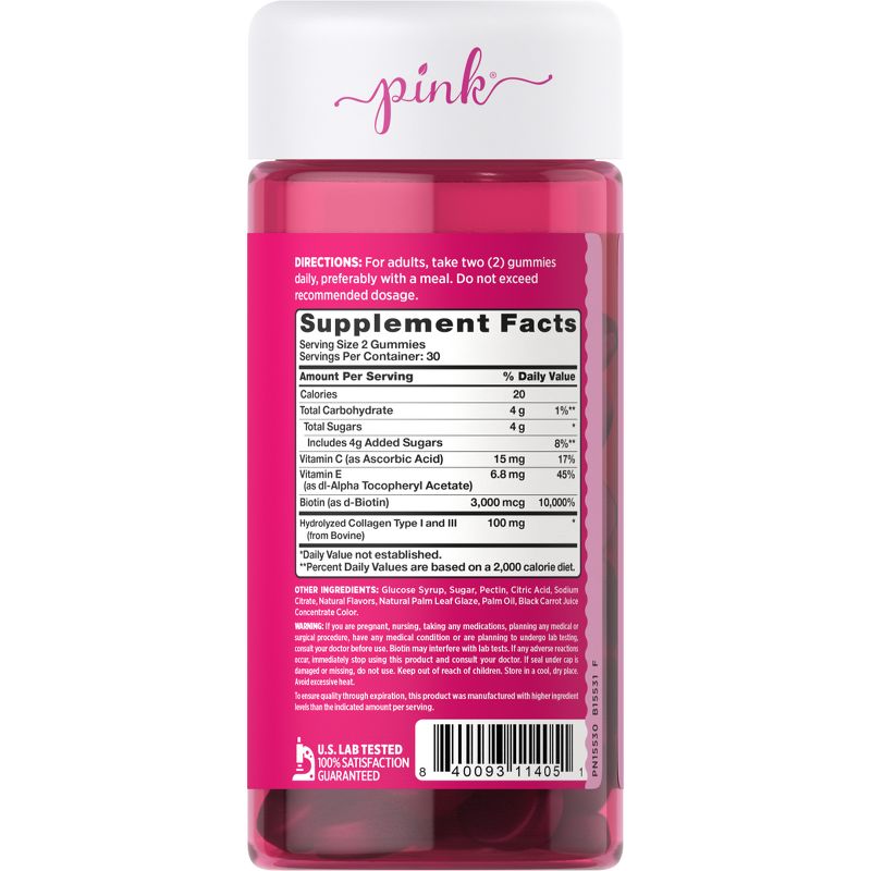 Pink Vitamins Dazzling Hair Skin Nails + Collagen Gummies - Strawberry - 60ct, 3 of 5