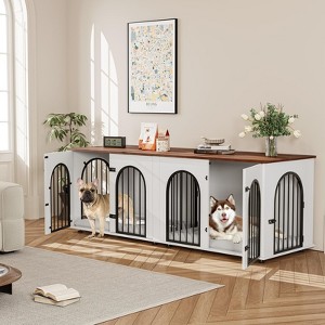 71" Dog Crate Furniture ,2 Dogs Kennel with Double Doors, Wooden Dog Crates Furniture TV Stand with Divider, Large Double Dog Crate End Table - 1 of 4